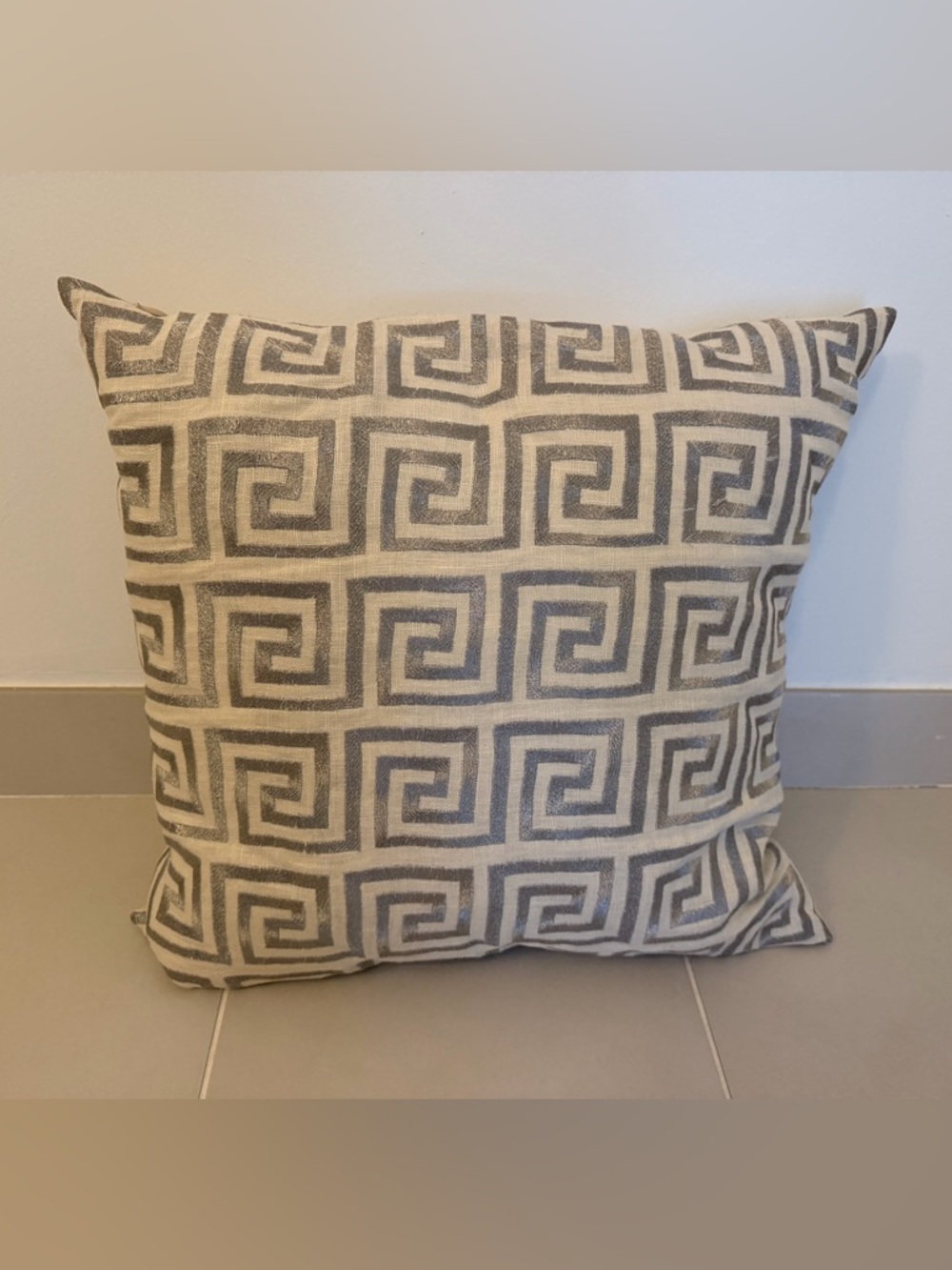 Horchow Silver Metallic Greek Key Accent Pillow